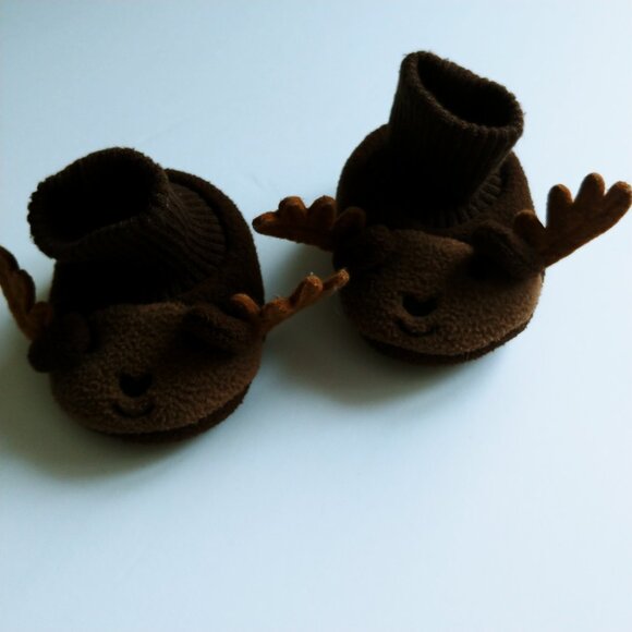 Joe Fresh Brown Fleece Moose 3D Ears and Antlers  Baby Booties 0-6 Months - Picture 5 of 10